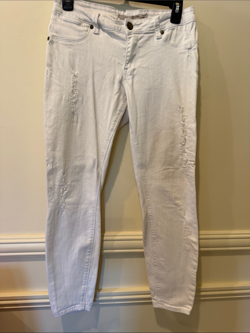 Max Jeans White Skimmer Distressed Straight Leg Jeans Size 4 Cotton Spandex